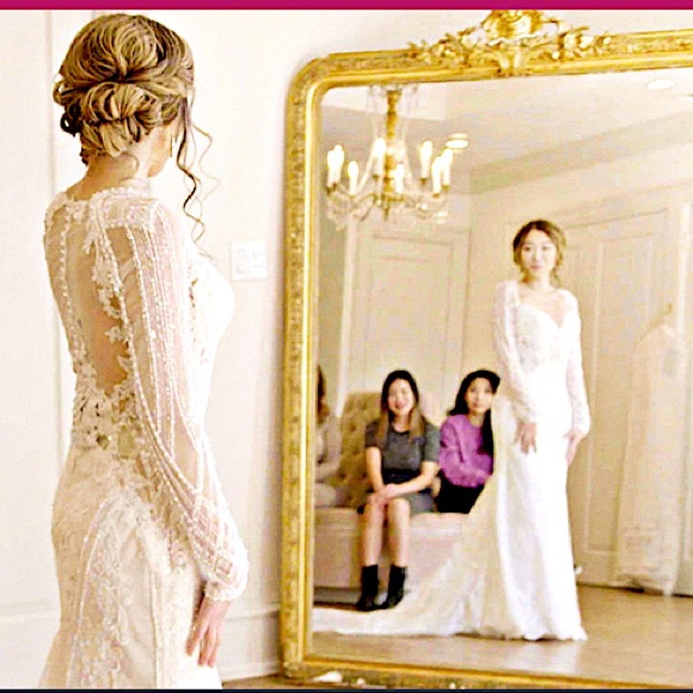 Winnie Couture Henrietta Long Sleeve Beaded Lace Berta Style Sheer Wedding Dress